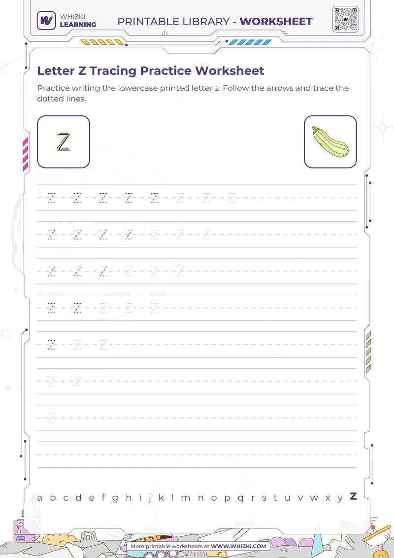 Letter Z Tracing Practice Worksheet