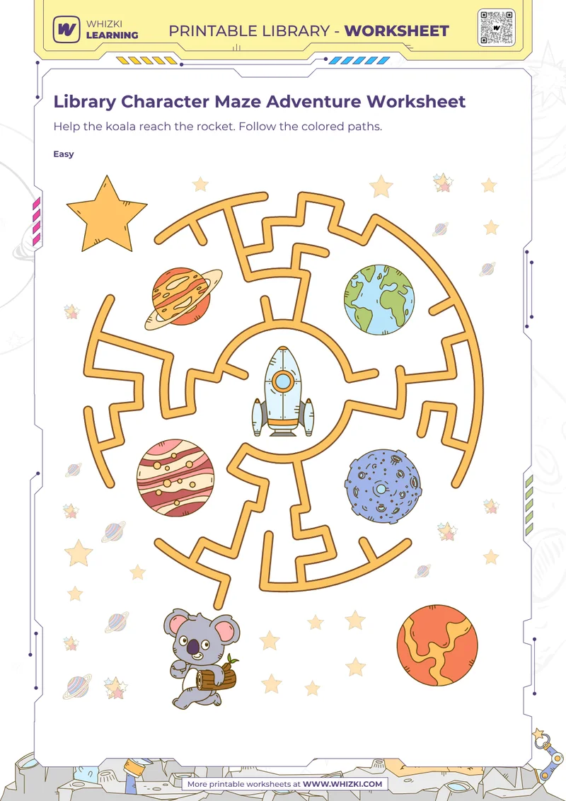 Library Character Maze Adventure Worksheet