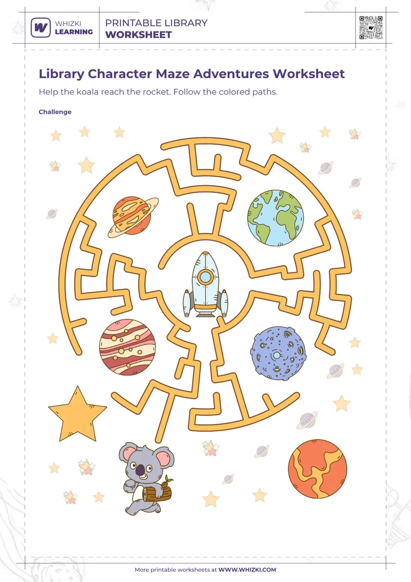 Library Character Maze Adventures Worksheet