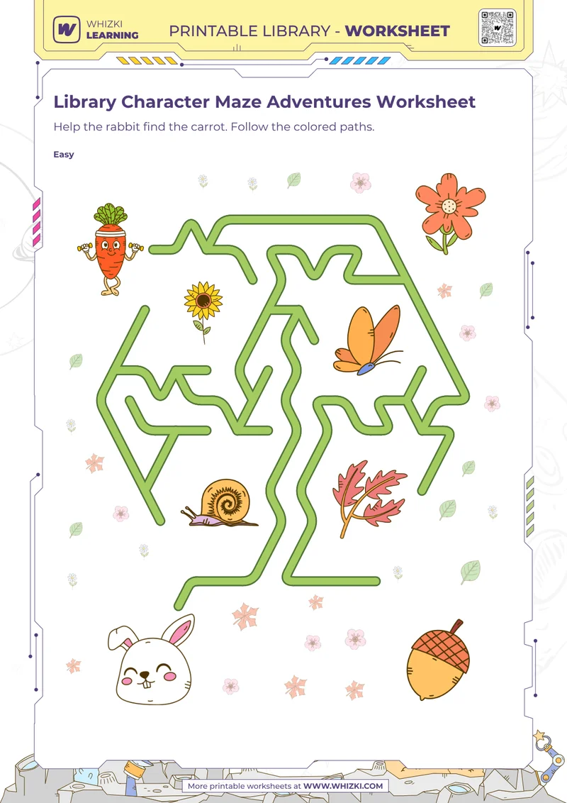 Library Character Maze Adventures Worksheet