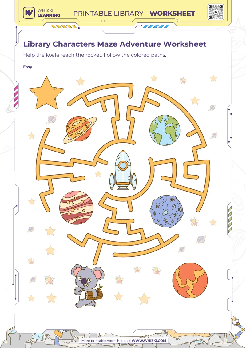 Library Characters Maze Adventure Worksheet