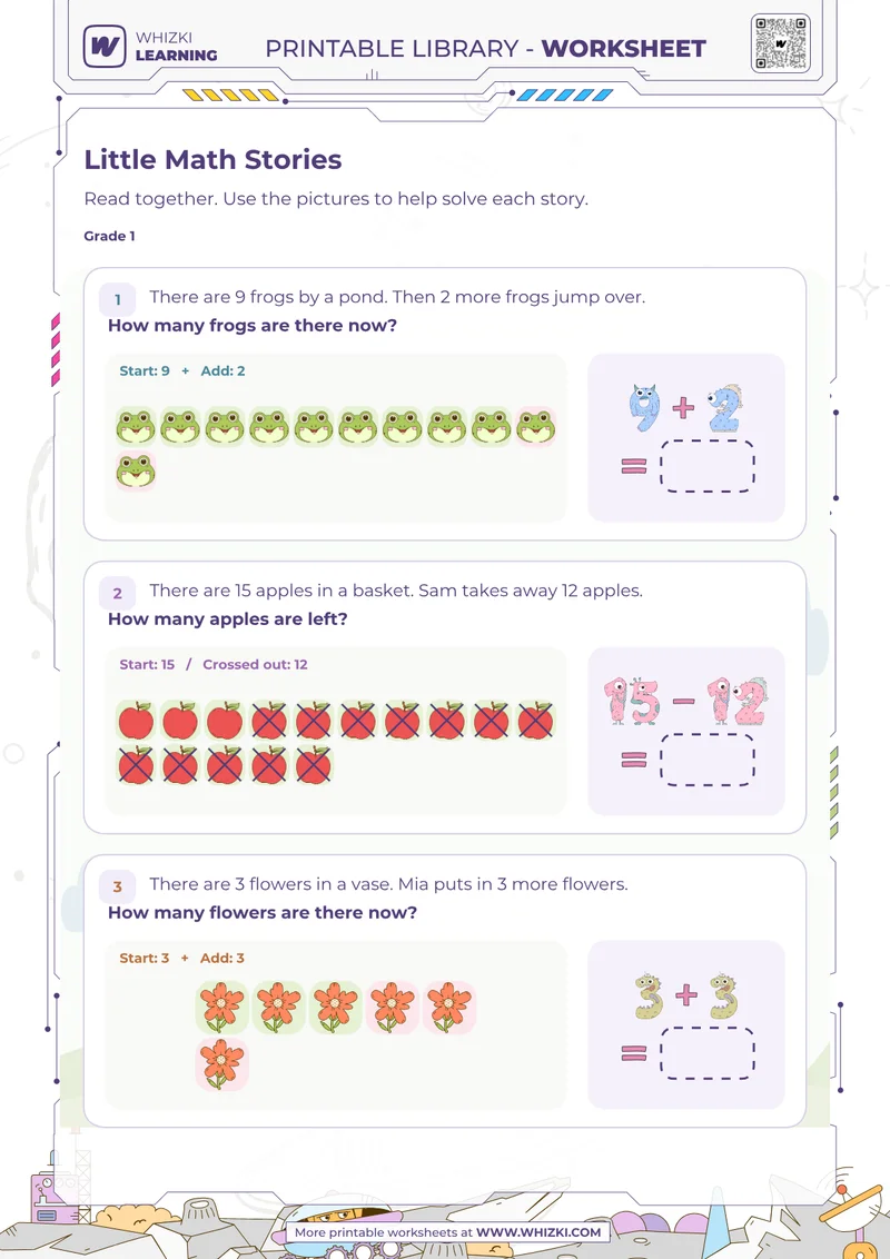 Little Math Stories Addition and Subtraction Worksheet