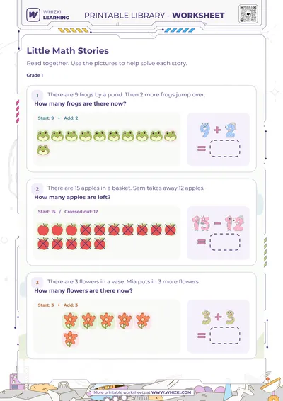 Little Math Stories Addition and Subtraction Worksheet