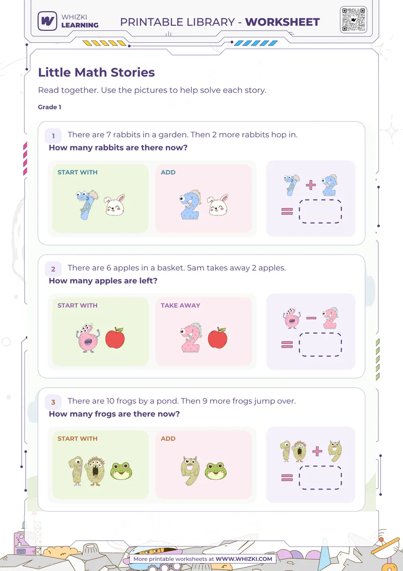 Little Math Stories Addition and Subtraction Worksheet