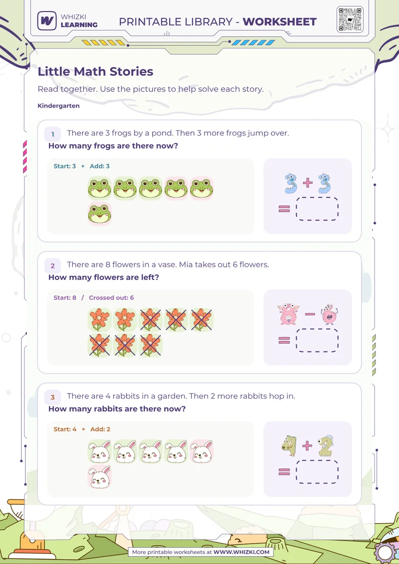 Little Math Stories Addition and Subtraction Worksheet