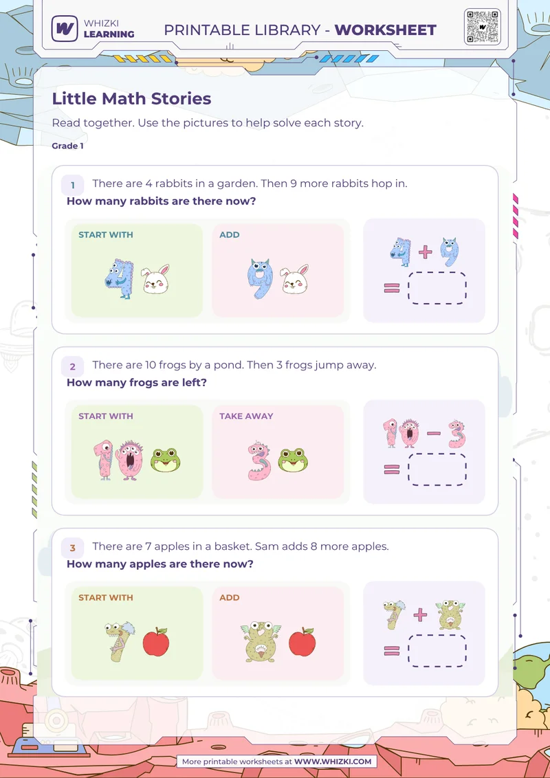 Little Math Stories Addition and Subtraction Worksheet