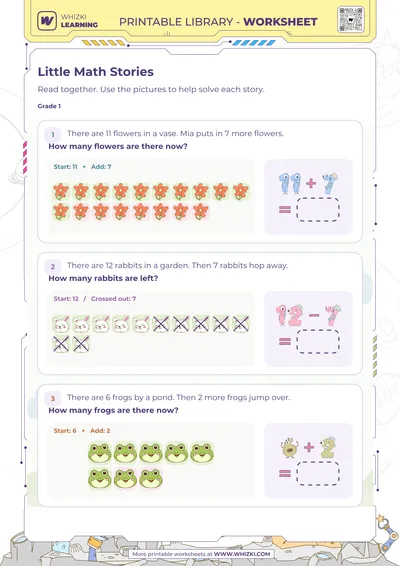 Little Math Stories Addition and Subtraction Worksheet