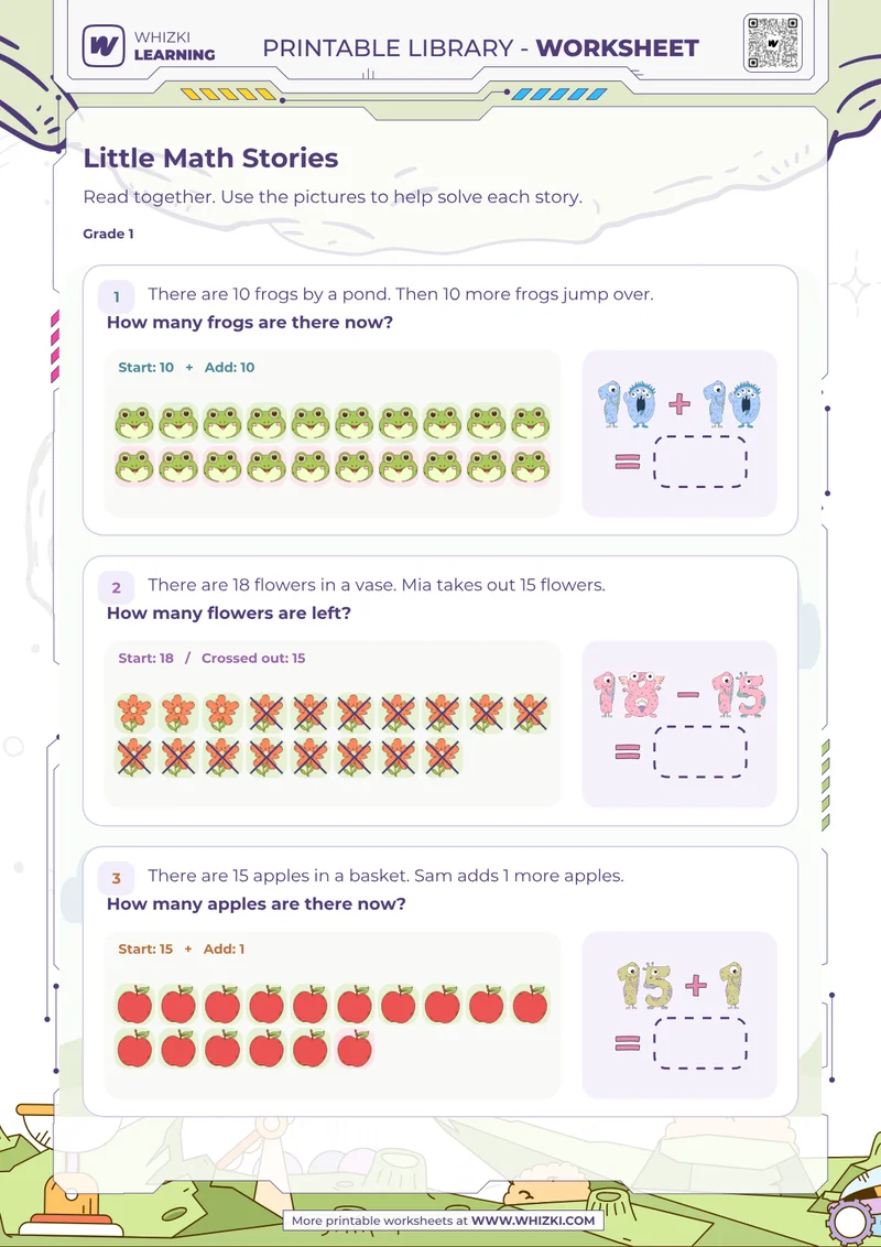 Little Math Stories Addition and Subtraction Worksheet
