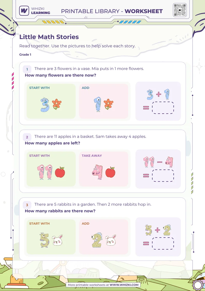 Little Math Stories Addition and Subtraction Worksheet