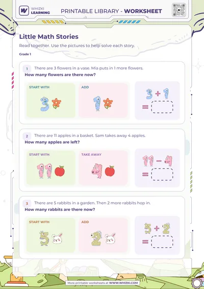 Little Math Stories Addition and Subtraction Worksheet