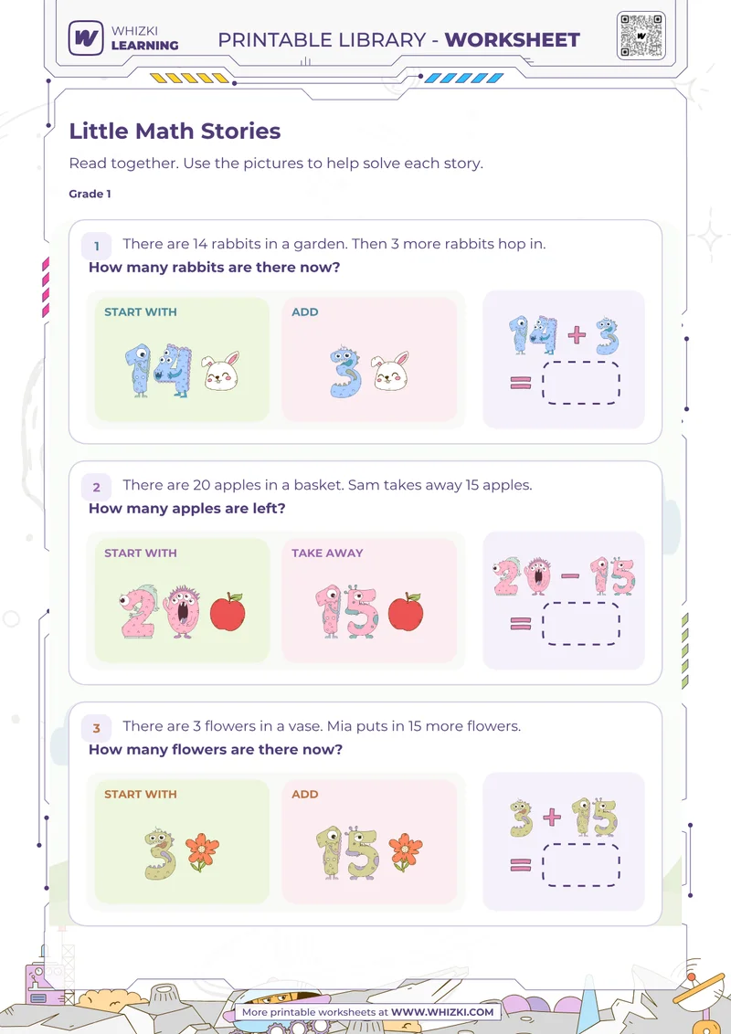 Little Math Stories Addition and Subtraction Worksheet