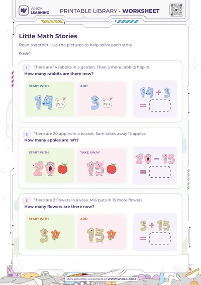 Little Math Stories Addition and Subtraction Worksheet