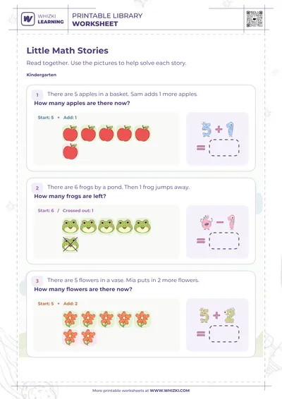 Little Math Stories Addition and Subtraction Worksheet