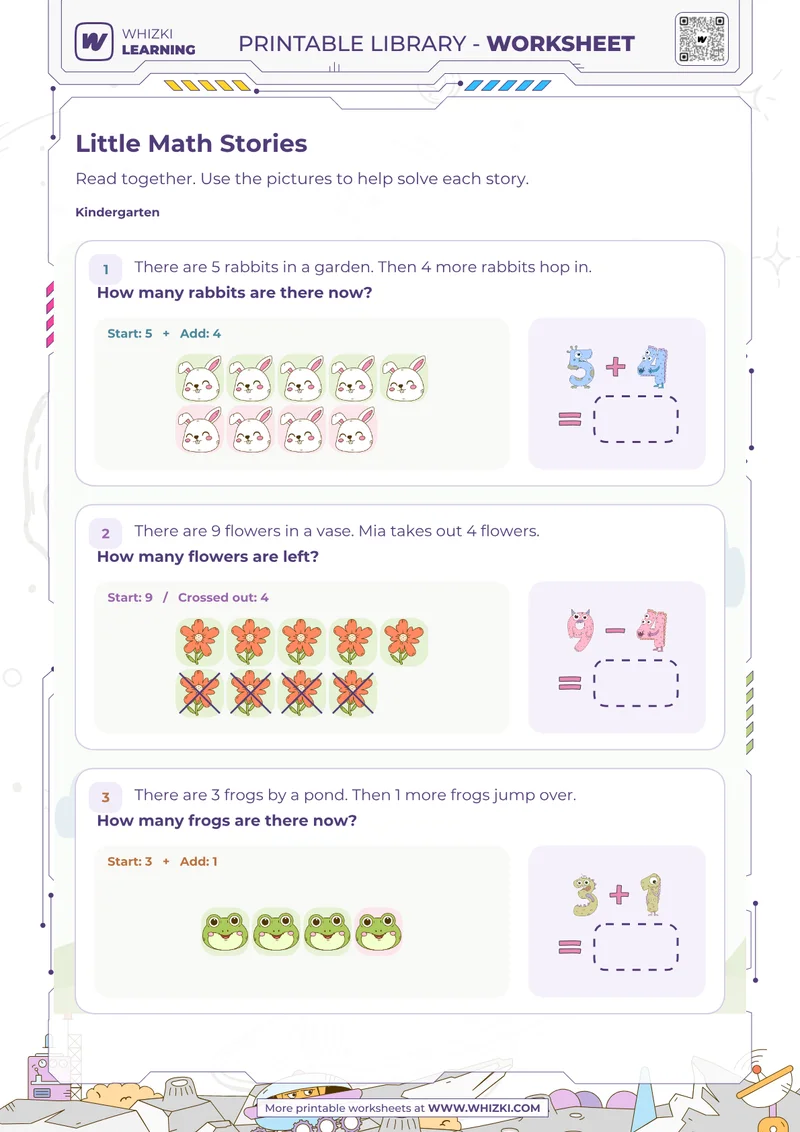 Little Math Stories Addition and Subtraction Worksheet