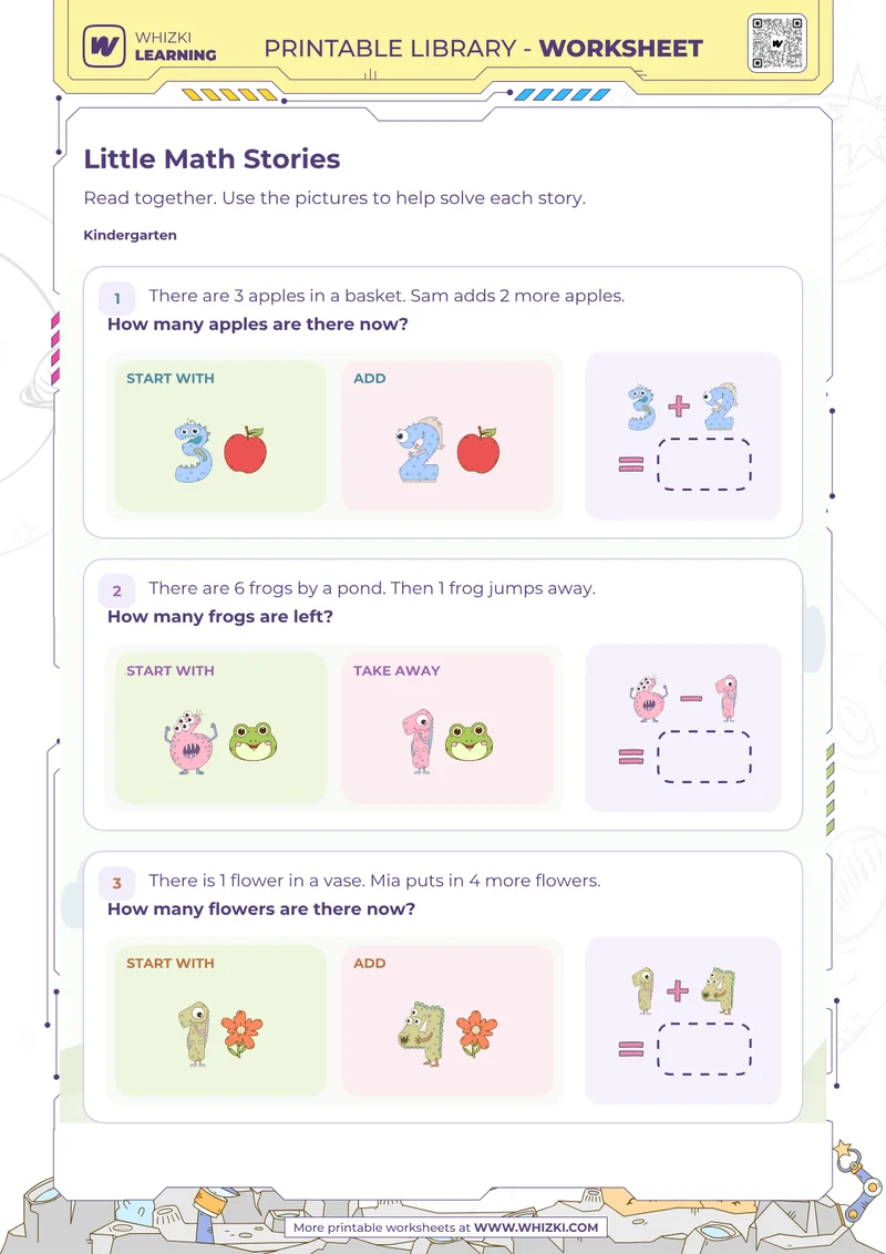 Little Math Stories Addition and Subtraction Worksheet