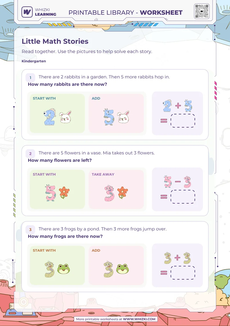Little Math Stories Addition and Subtraction Worksheet