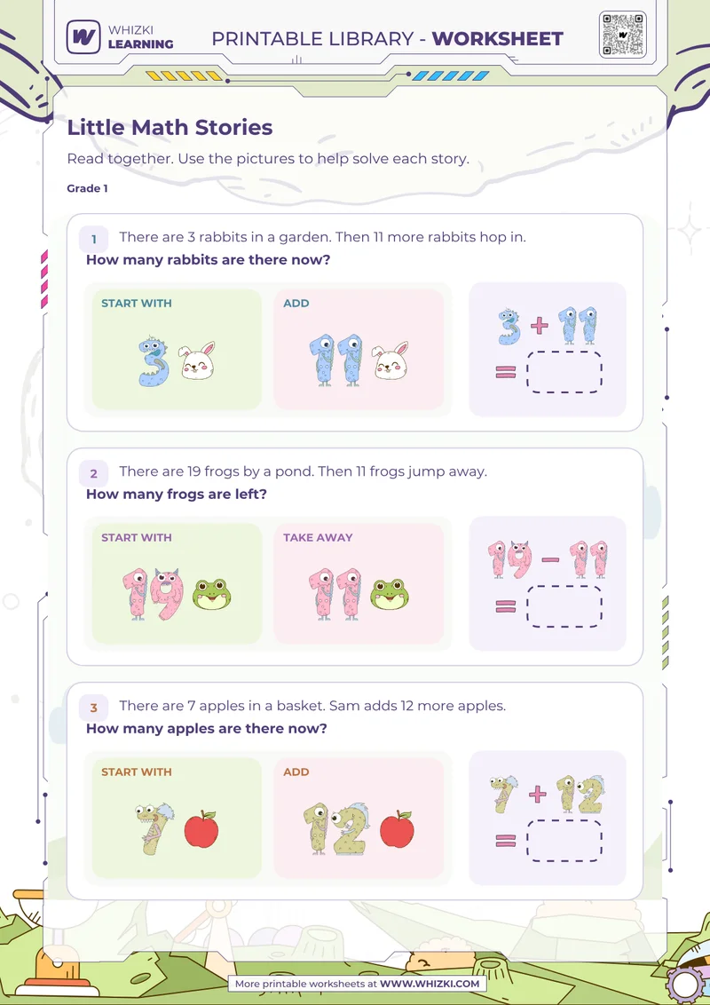 Little Math Stories Addition and Subtraction Worksheet