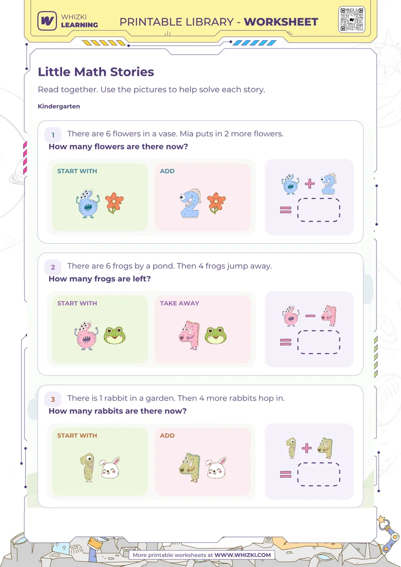 Little Math Stories Addition and Subtraction Worksheet