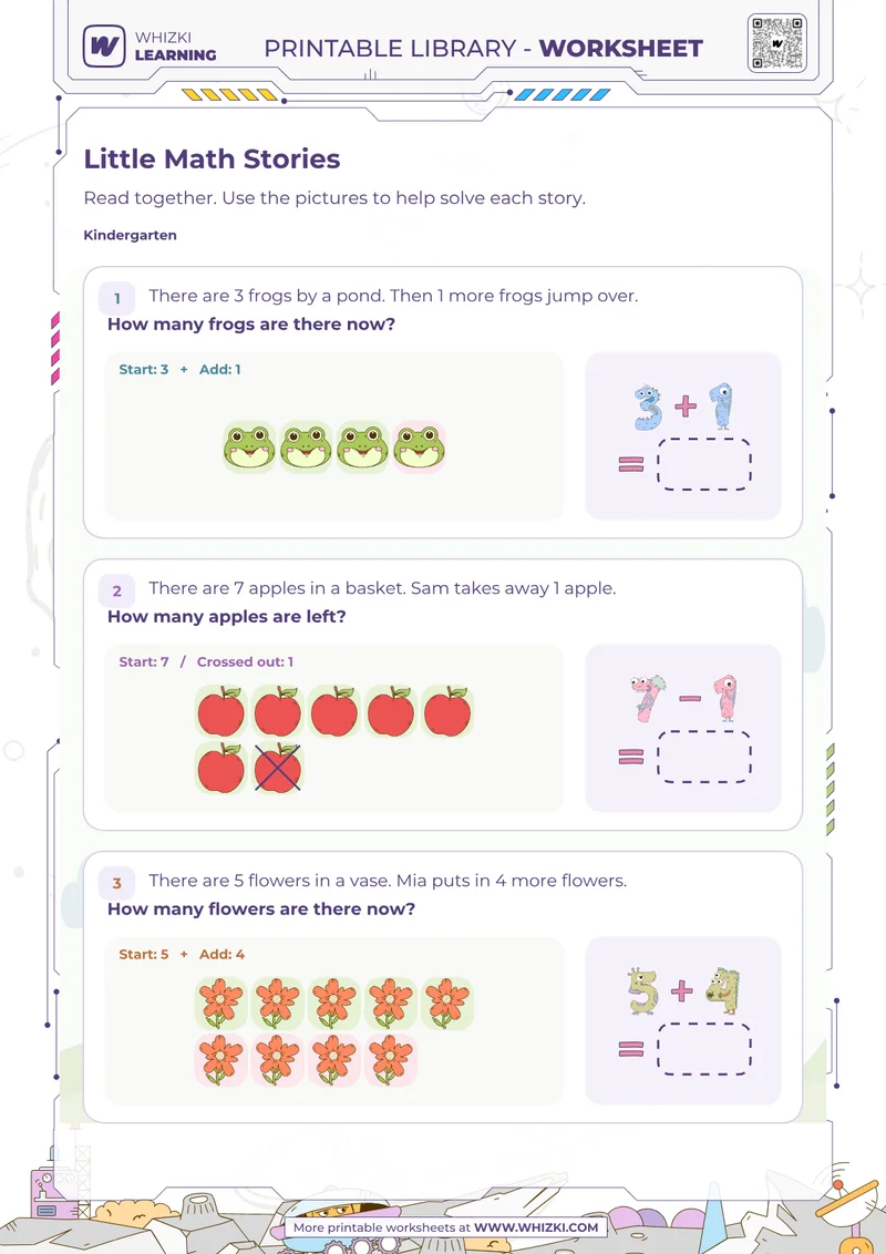 Little Math Stories Addition and Subtraction Worksheet