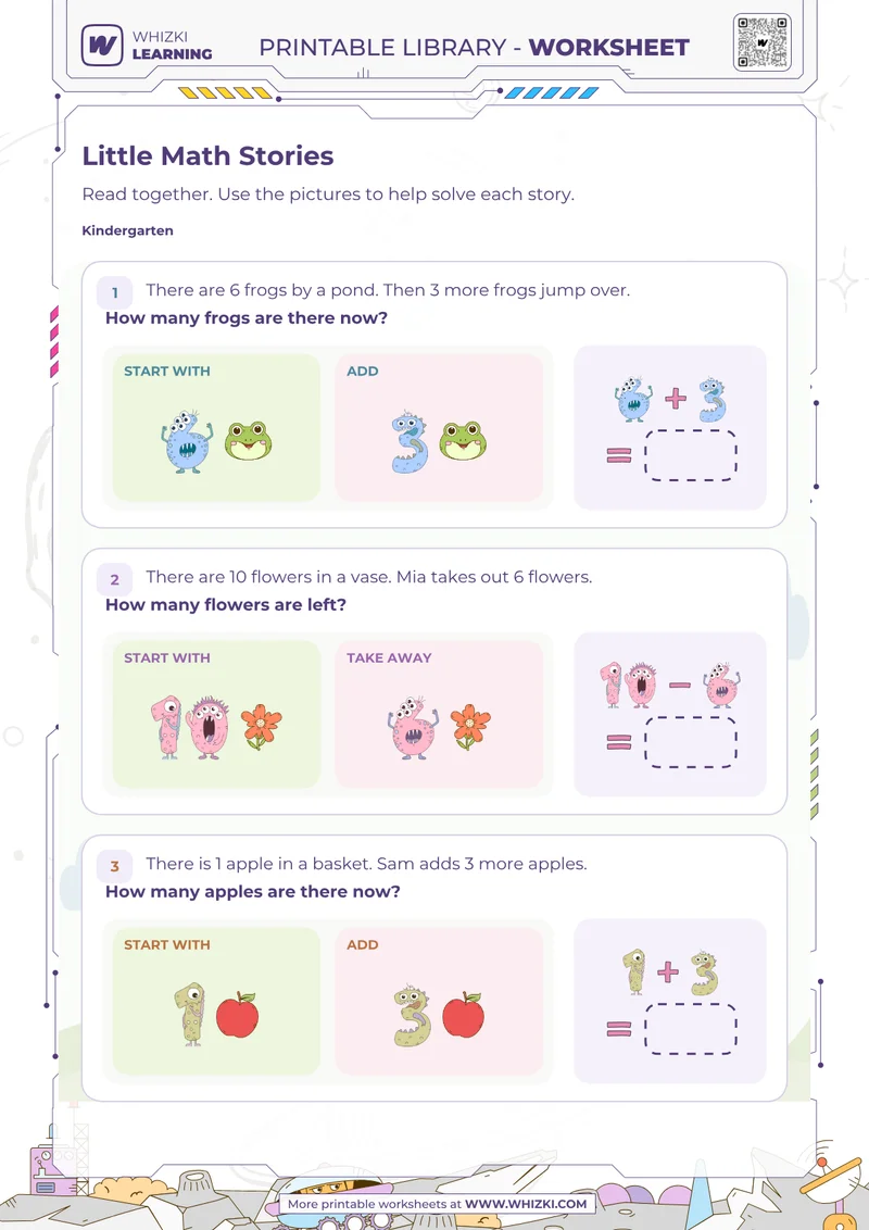 Little Math Stories Addition and Subtraction Worksheet