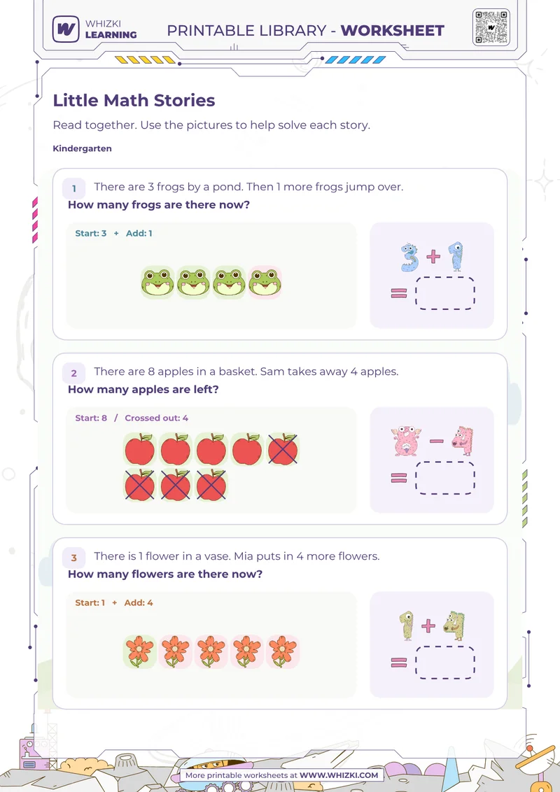 Little Math Stories Addition and Subtraction Worksheet