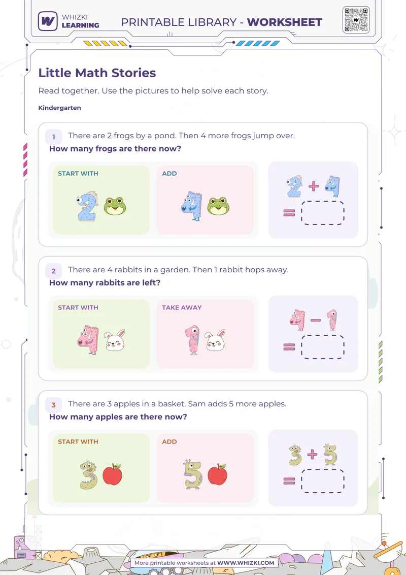 Little Math Stories Addition and Subtraction Worksheet