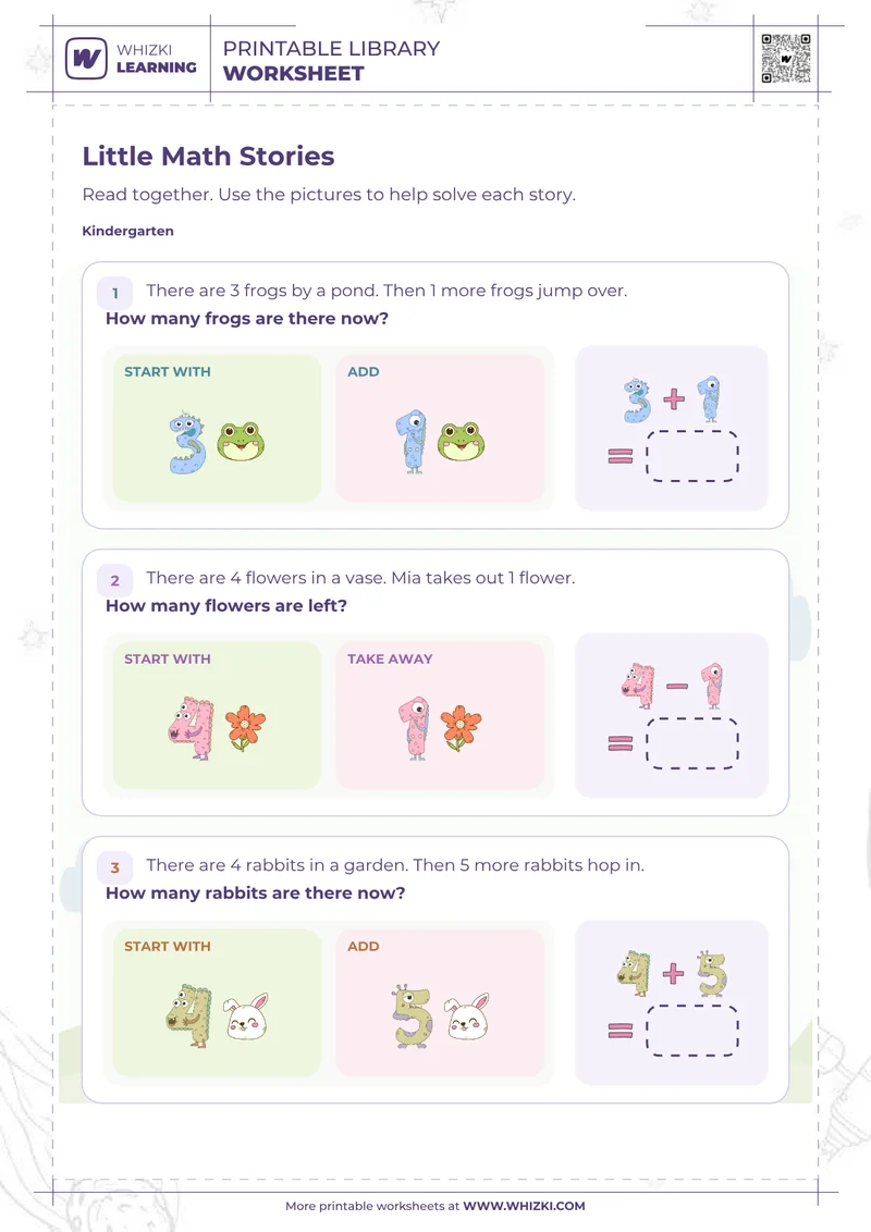 Little Math Stories Addition and Subtraction Worksheet