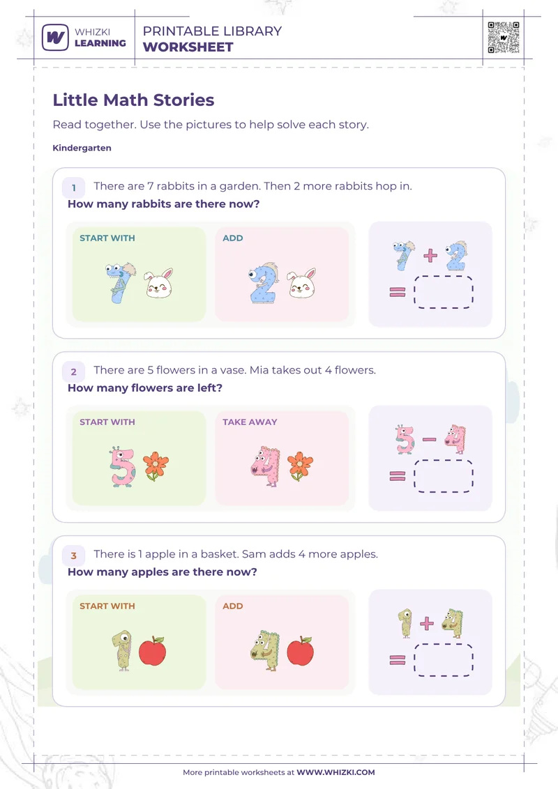 Little Math Stories Addition and Subtraction Worksheet