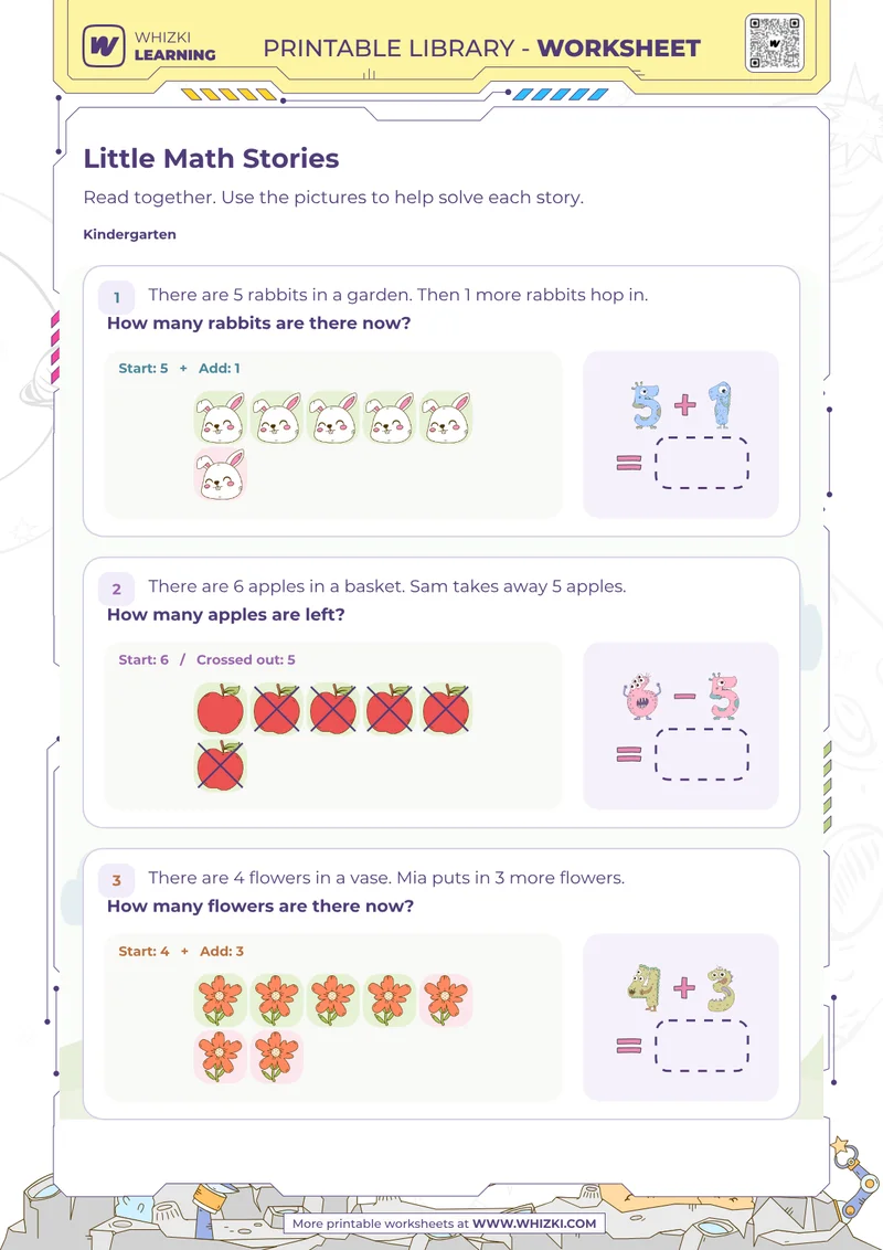 Little Math Stories Addition and Subtraction Worksheet