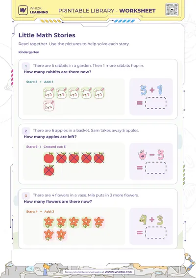 Little Math Stories Addition and Subtraction Worksheet