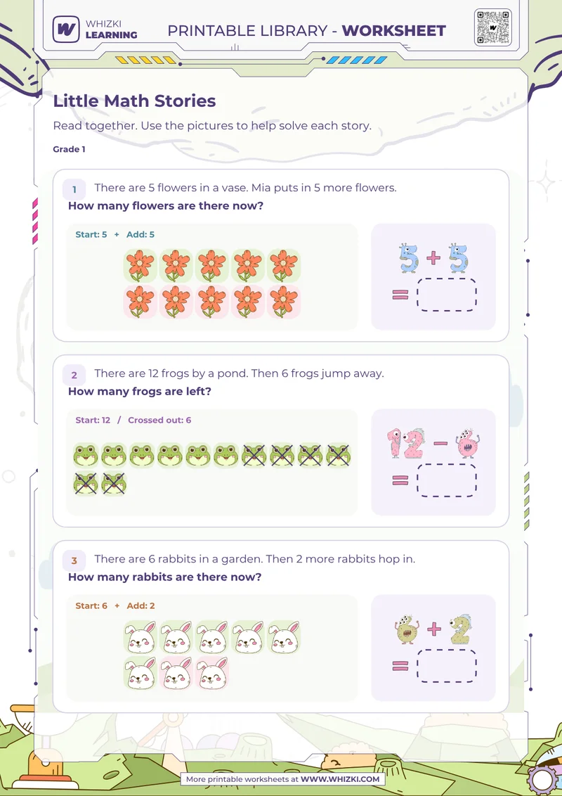 Little Math Stories Addition and Subtraction Worksheet