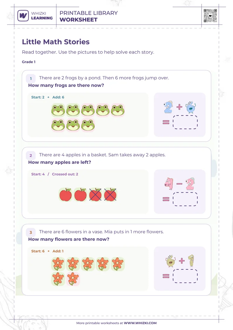 Little Math Stories Addition and Subtraction Worksheet
