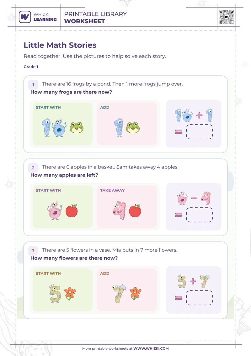 Little Math Stories Addition and Subtraction Worksheet
