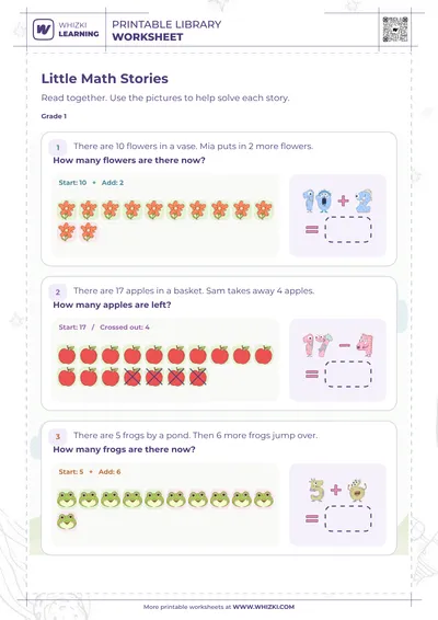 Little Math Stories Addition and Subtraction Worksheet