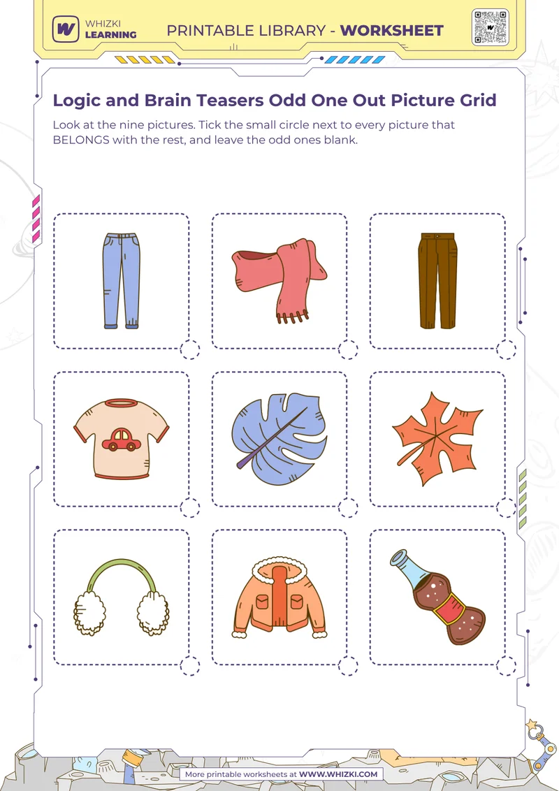Logic and Brain Teasers Odd One Out Picture Grid