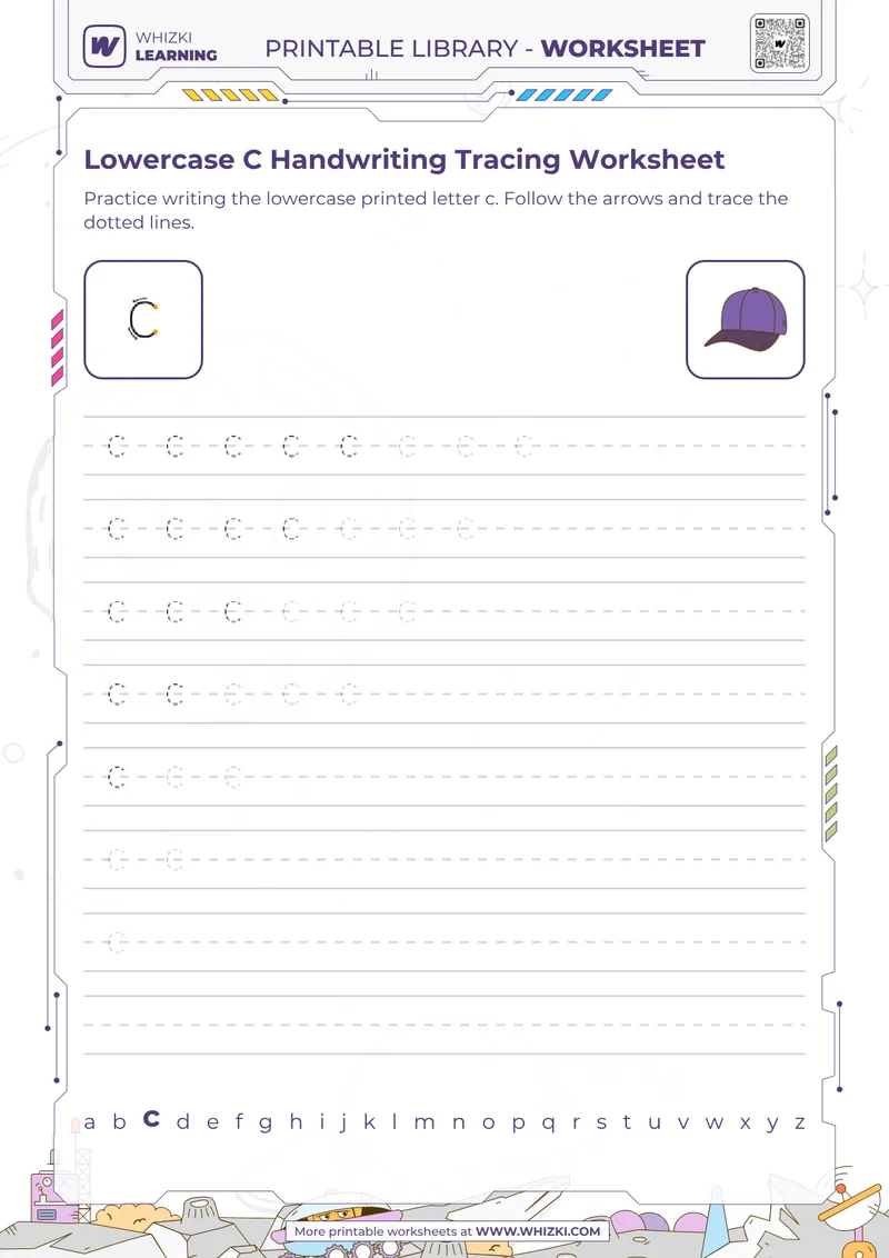 Lowercase C Handwriting Tracing Worksheet
