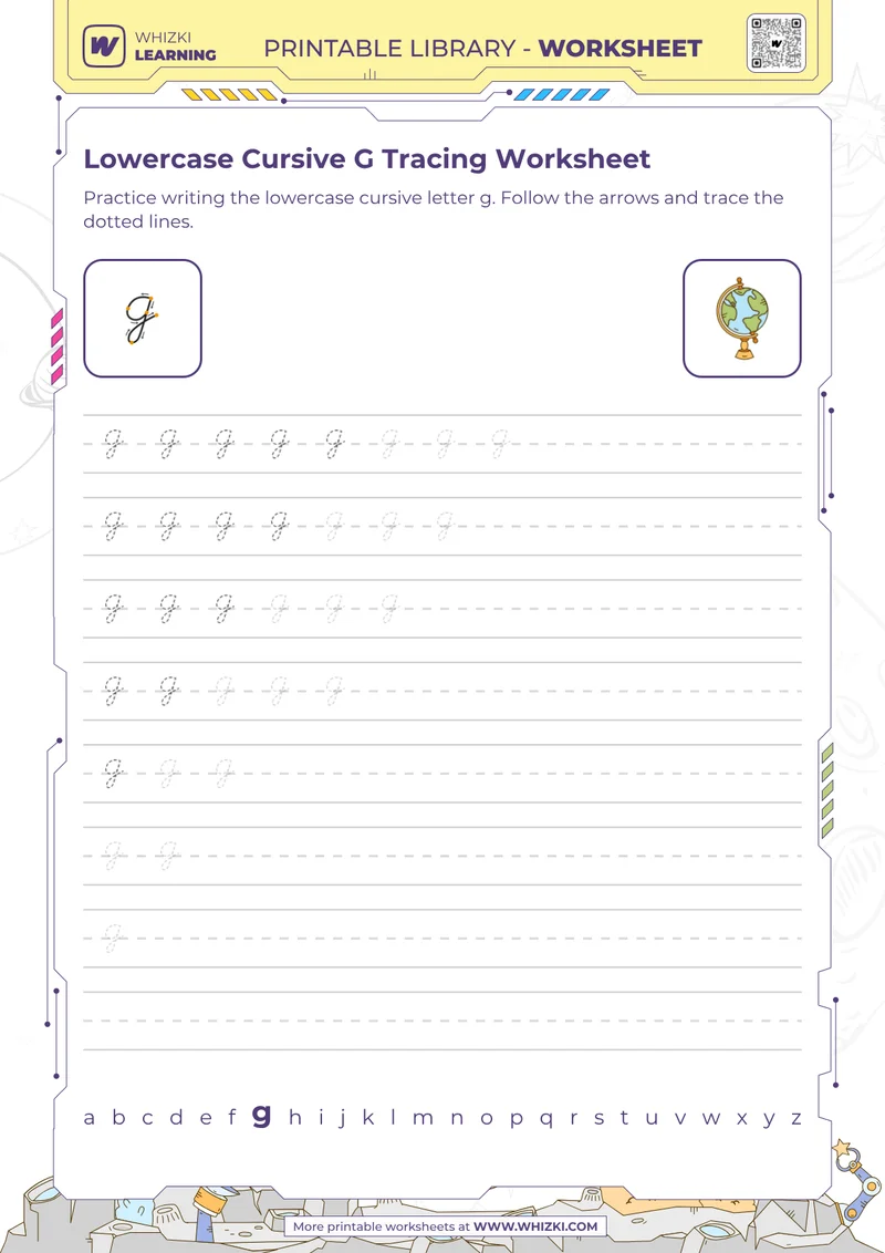 Lowercase Cursive G Tracing Worksheet