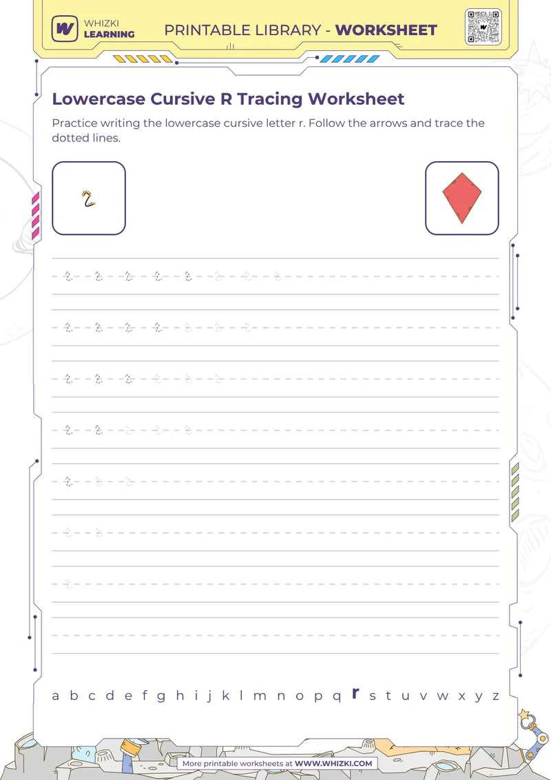 Lowercase Cursive R Tracing Worksheet