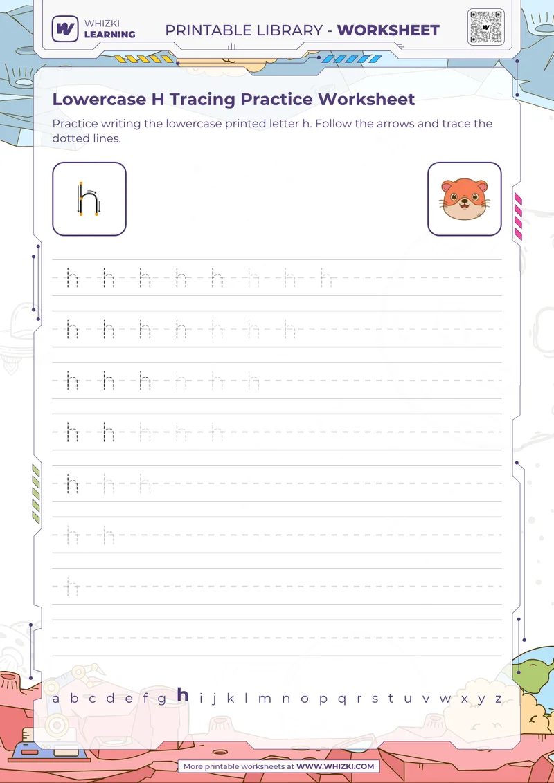 Lowercase H Tracing Practice Worksheet