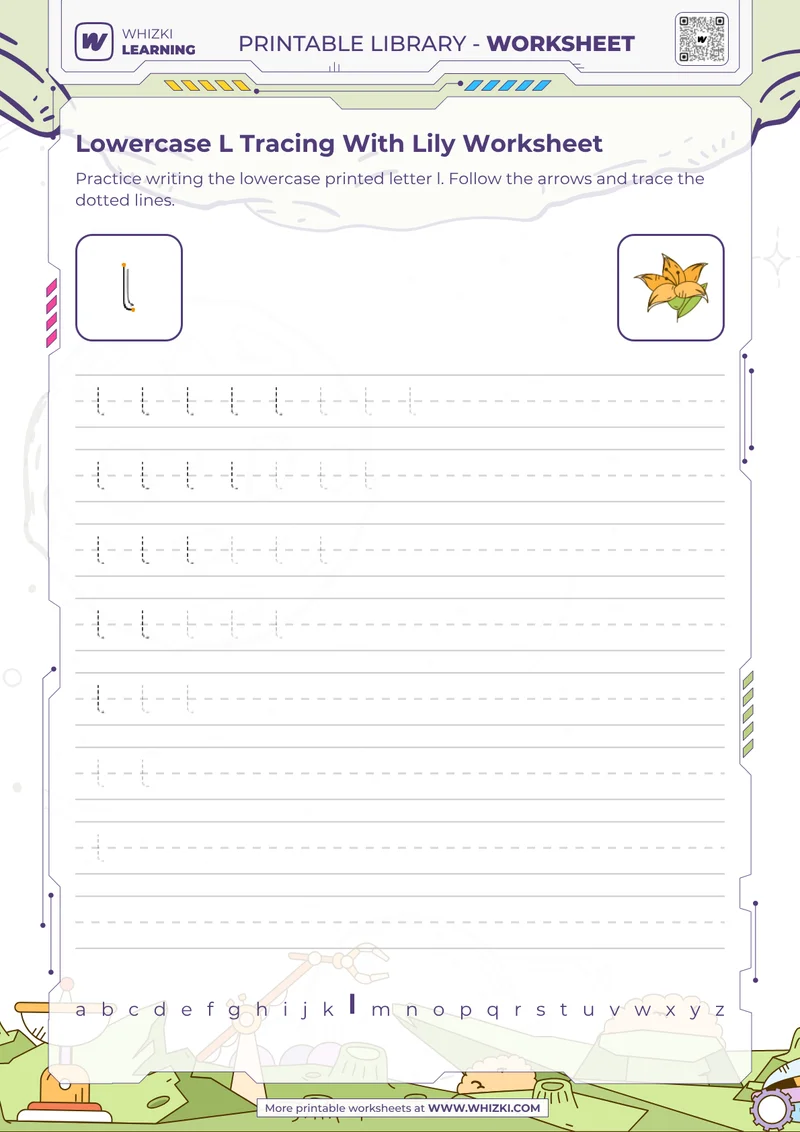 Lowercase L Tracing With Lily Worksheet