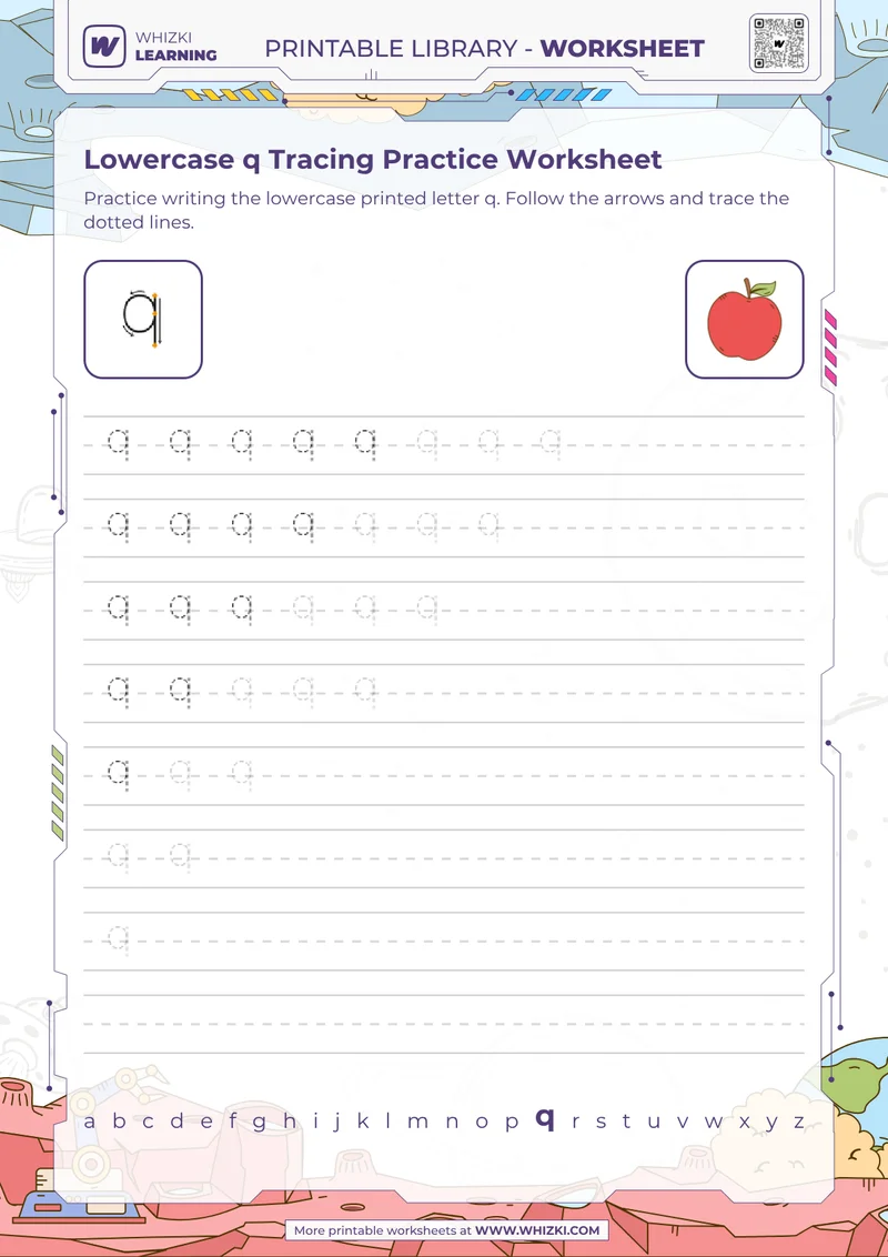 Lowercase q Tracing Practice Worksheet