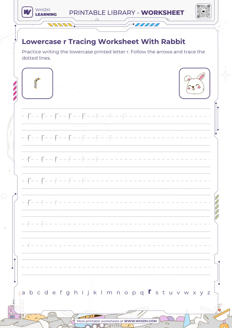 Lowercase r Tracing Worksheet With Rabbit