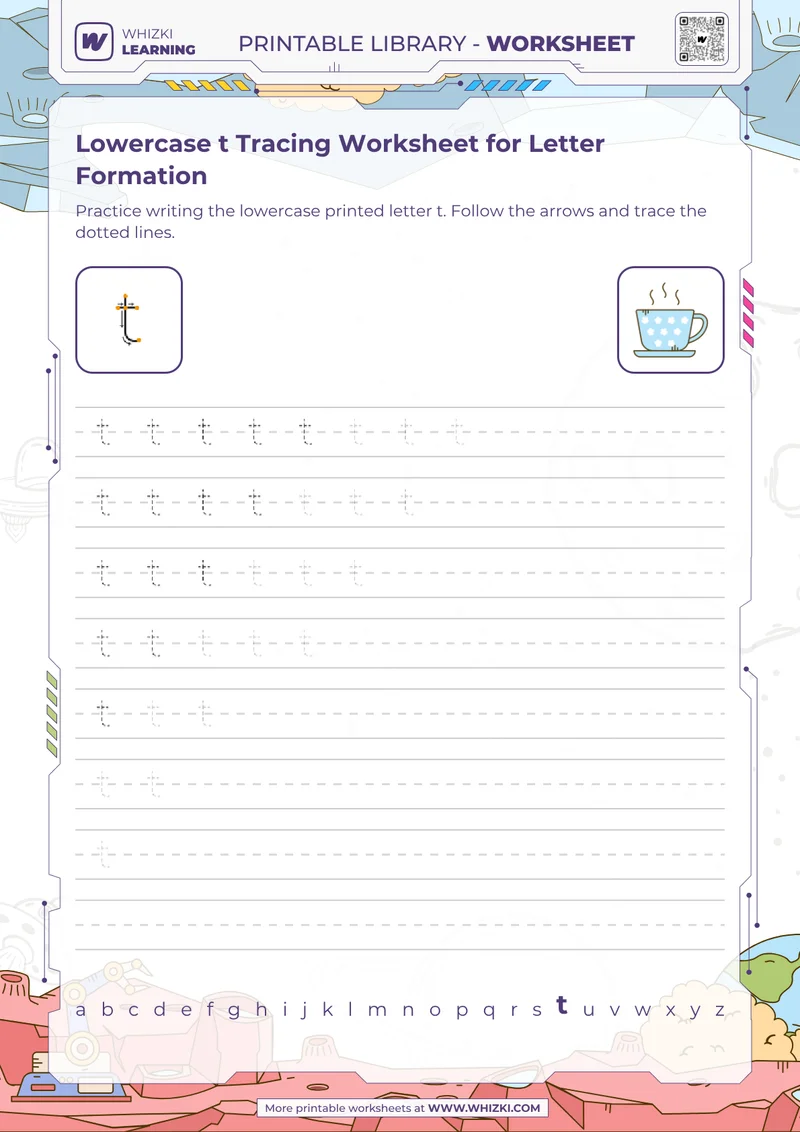 Lowercase t Tracing Worksheet for Letter Formation