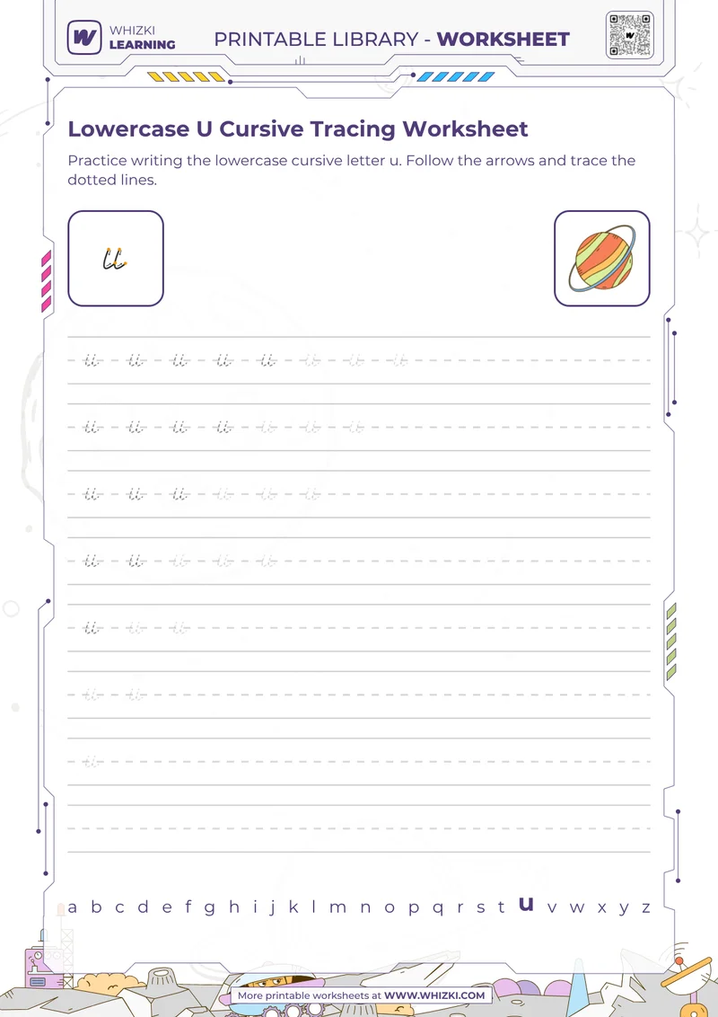Lowercase U Cursive Tracing Worksheet