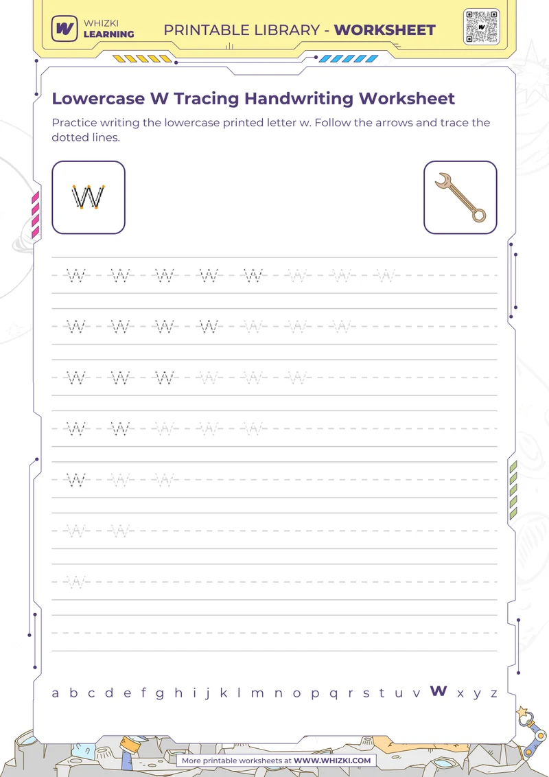 Lowercase W Tracing Handwriting Worksheet