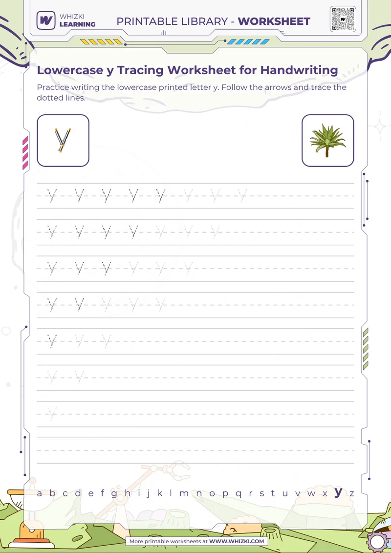 Lowercase y Tracing Worksheet for Handwriting