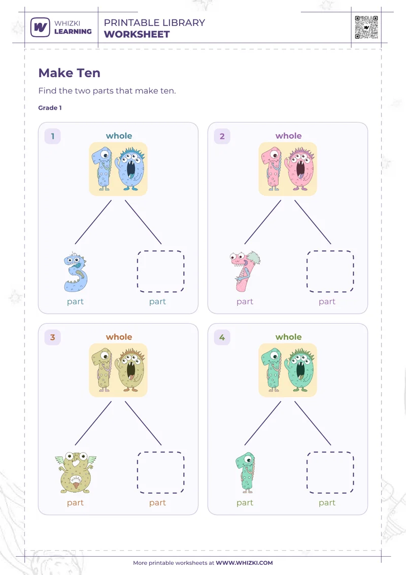 Make Ten Number Bonds Worksheet