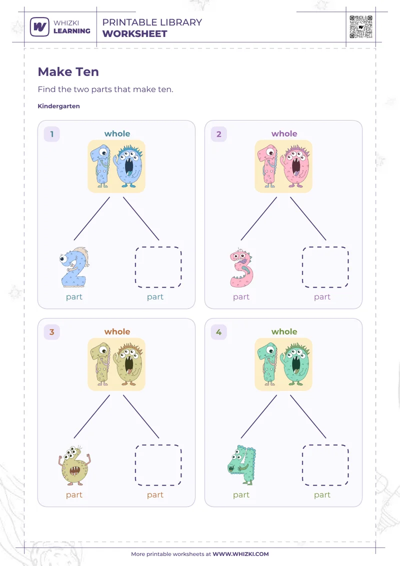 Make Ten Number Bonds Worksheet