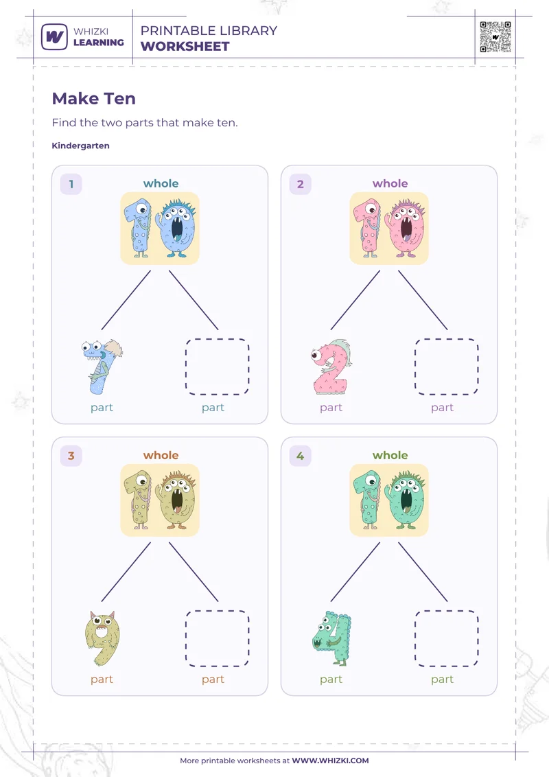 Make Ten Number Bonds Worksheet