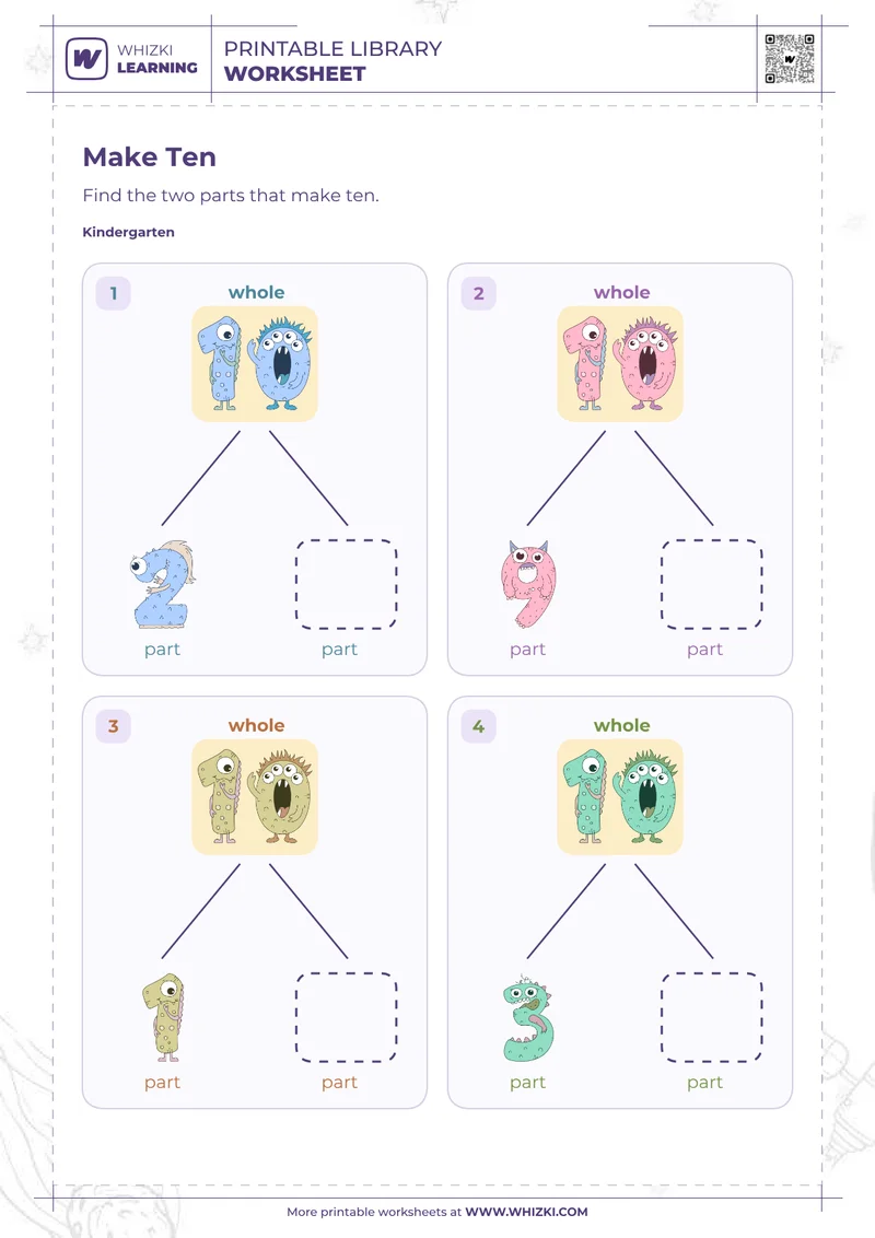 Make Ten Number Bonds Worksheet